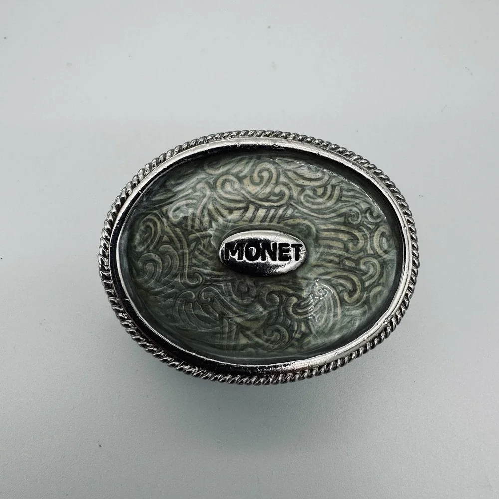 Monet Dove Emerald Green Enamel Ring Jewelry Trinket Box Small‎